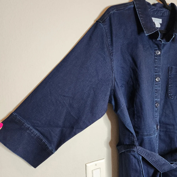 NWT Liz Claiborne Stretch Denim Button Front Belted Midi Dress Size 20W - Picture 11 of 16